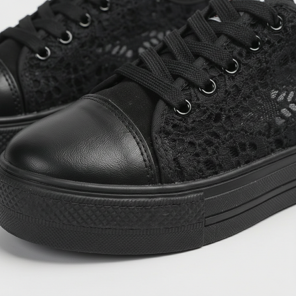 Laia | Zapatillas Plataforma Casual Mujer Cordones Encaje Punta Redonda Suela Alta