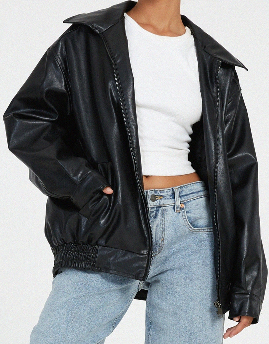 Aitana | Chaqueta de Cuero Oversize Biker Mujer Cremallera