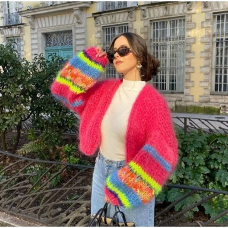 Aitana | Chaqueta de Punto Multicolor Mujer Corta Estampado Rayas