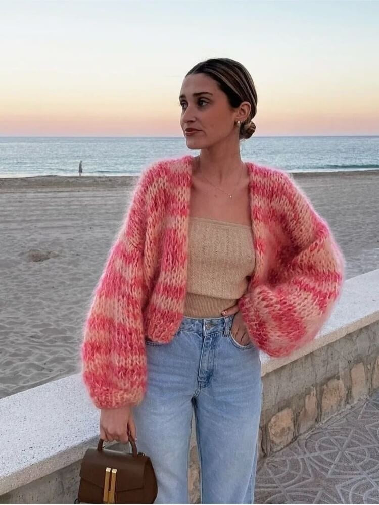 Aitana | Chaqueta de Punto Multicolor Mujer Corta Estampado Rayas