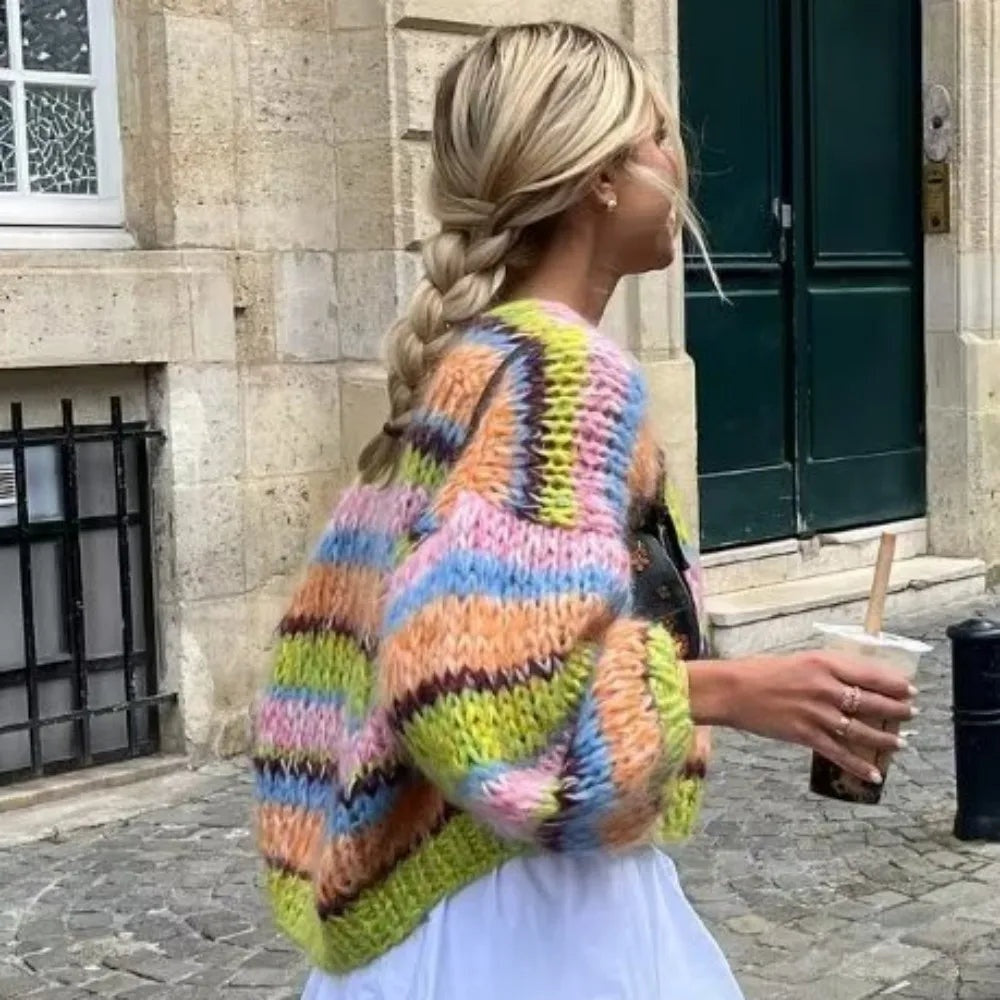 Aitana | Chaqueta de Punto Multicolor Mujer Corta Estampado Rayas