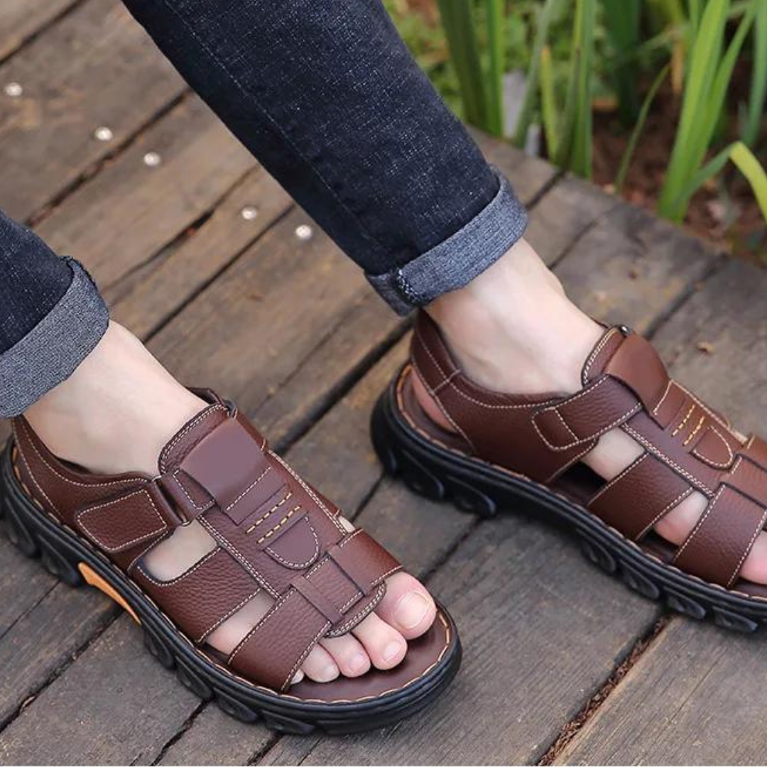 Aitor | Sandalias de Cuero Hombre Romanas Punta Abierta