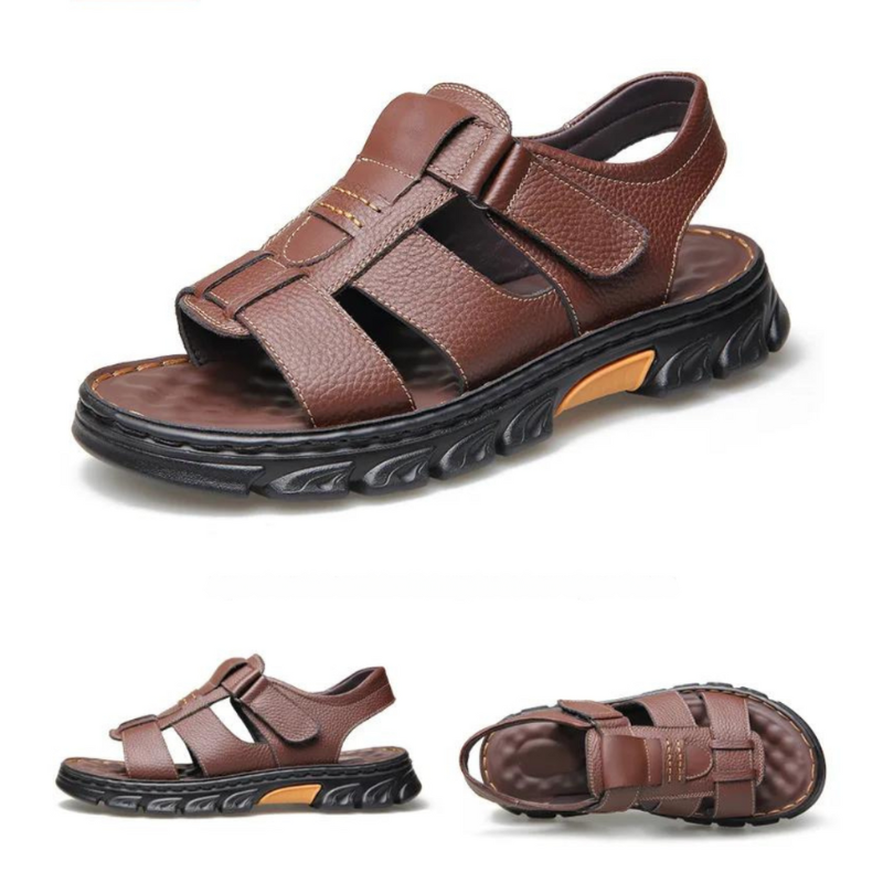 Aitor | Sandalias de Cuero Hombre Romanas Punta Abierta