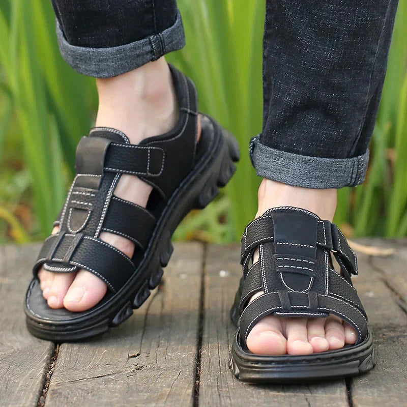 Aitor | Sandalias de Cuero Hombre Romanas Punta Abierta