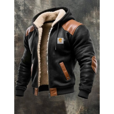 Arnau | Cazadora Biker Bomber de Cuero Hombre con Capucha y Forro Sherpa