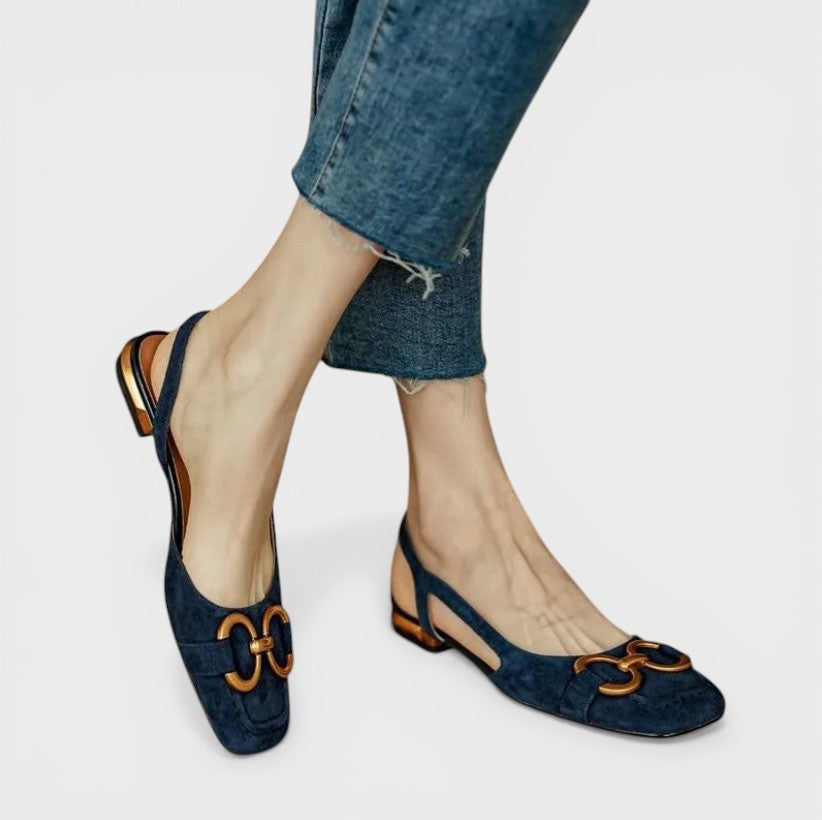 Begoña | Sandalias Slingback de Tacón Bajo Mujer Hebilla Dorada