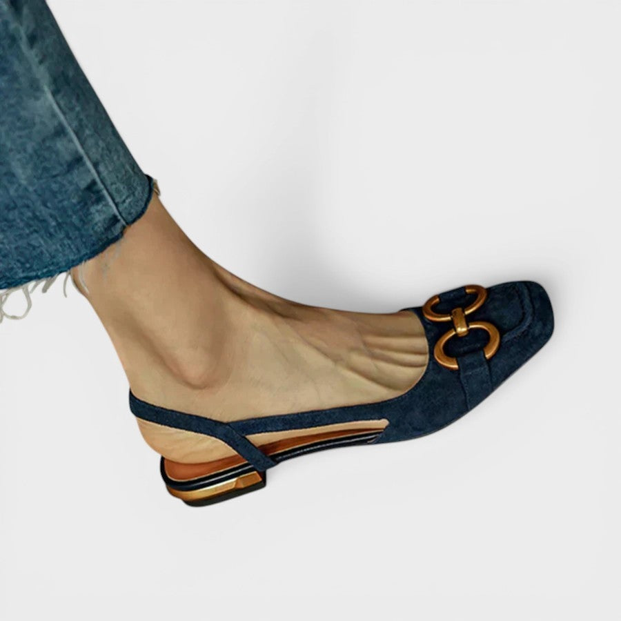 Begoña | Sandalias Slingback de Tacón Bajo Mujer Hebilla Dorada