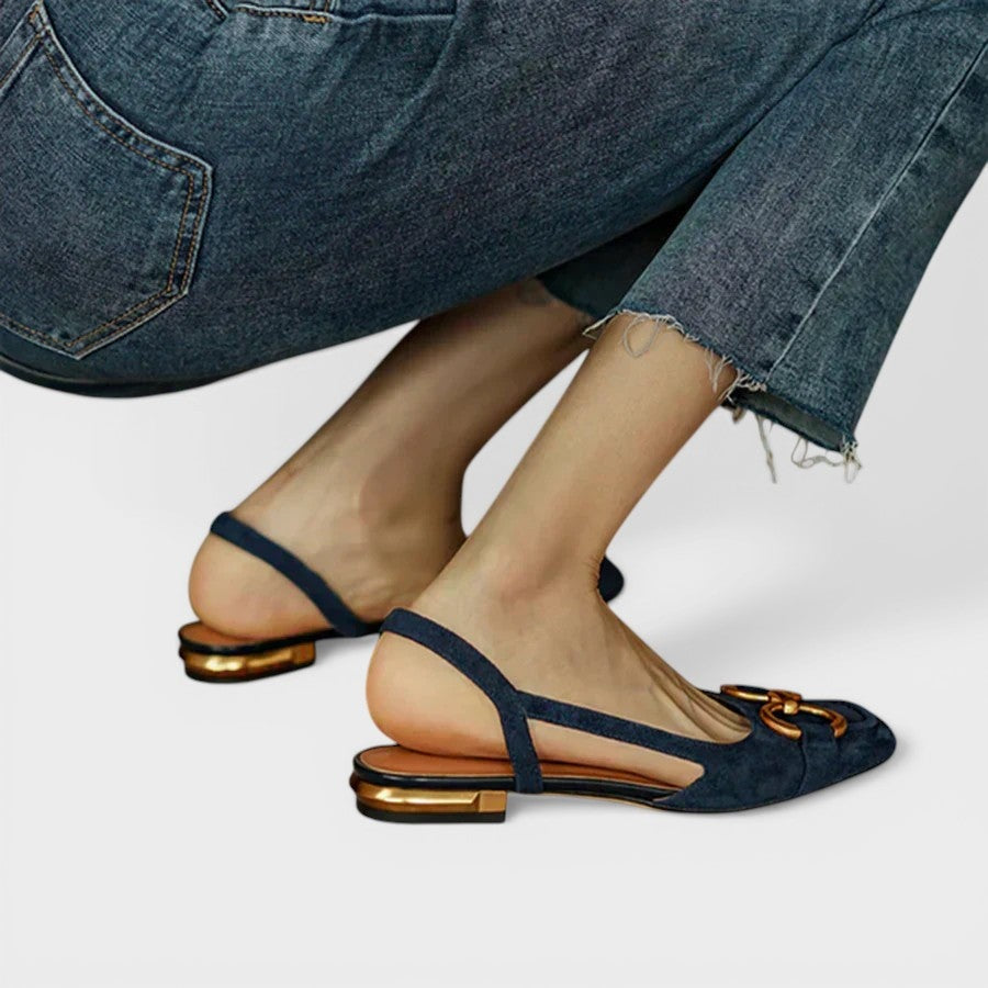 Begoña | Sandalias Slingback de Tacón Bajo Mujer Hebilla Dorada