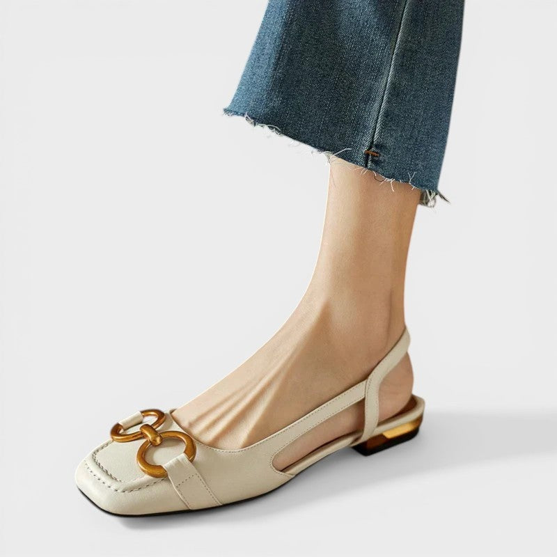 Begoña | Sandalias Slingback de Tacón Bajo Mujer Hebilla Dorada