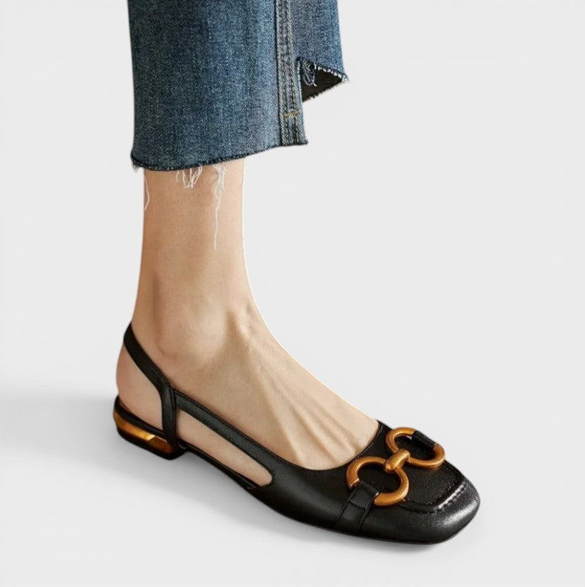 Begoña | Sandalias Slingback de Tacón Bajo Mujer Hebilla Dorada