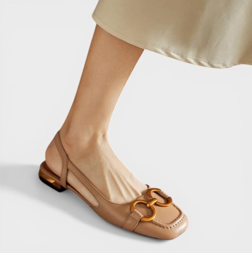 Begoña | Sandalias Slingback de Tacón Bajo Mujer Hebilla Dorada