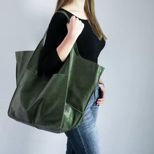 Berta | Tote Bag de Cuero Grande Mujer Bolsillos Exteriores