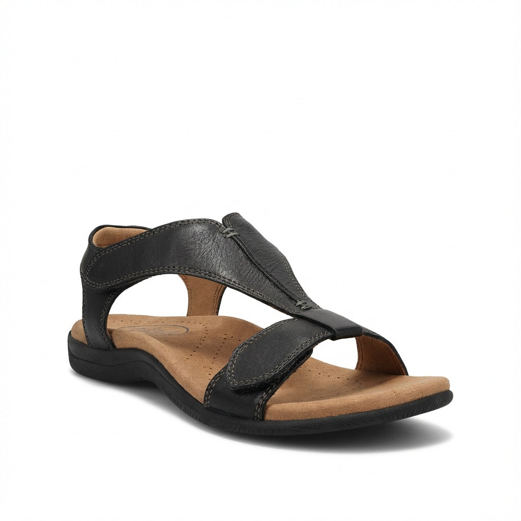 Carmen | Sandalias Planas de Cuero Mujer Tira en T Ajustable | Verano