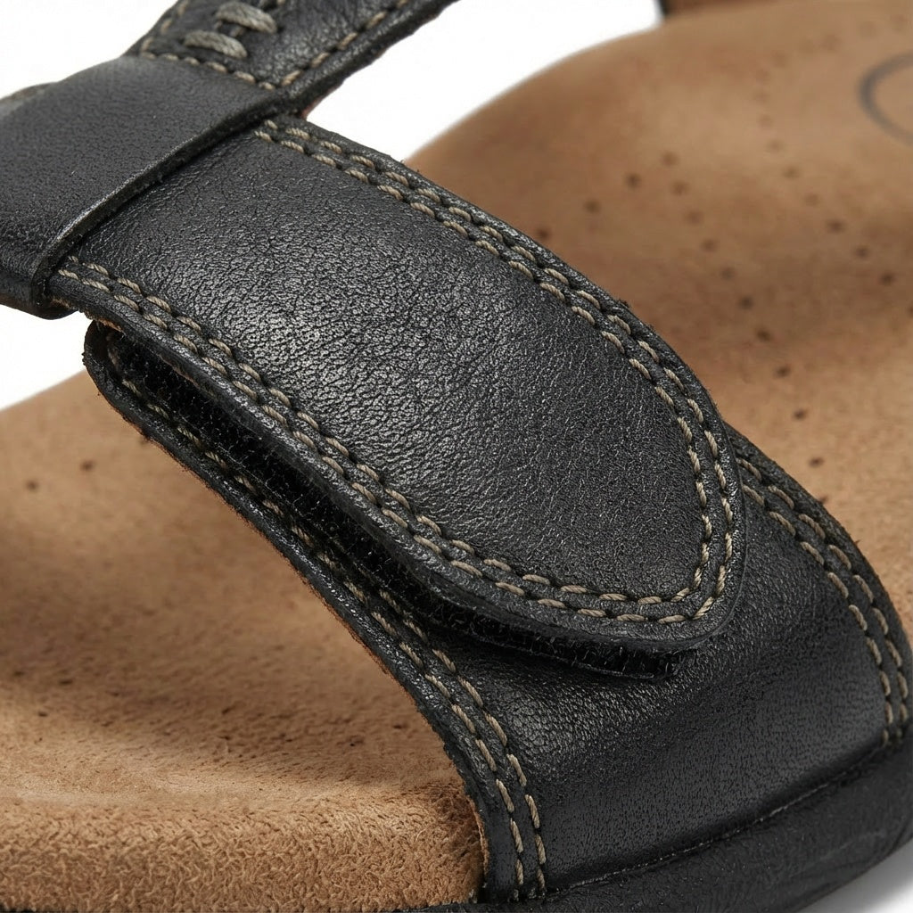 Carmen | Sandalias Planas de Cuero Mujer Tira en T Ajustable | Verano