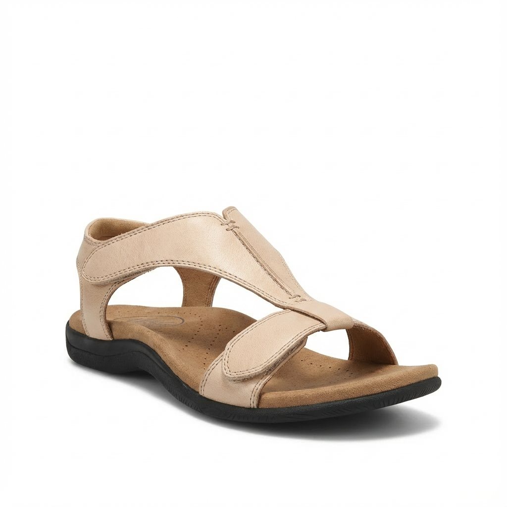 Carmen | Sandalias Planas de Cuero Mujer Tira en T Ajustable | Verano