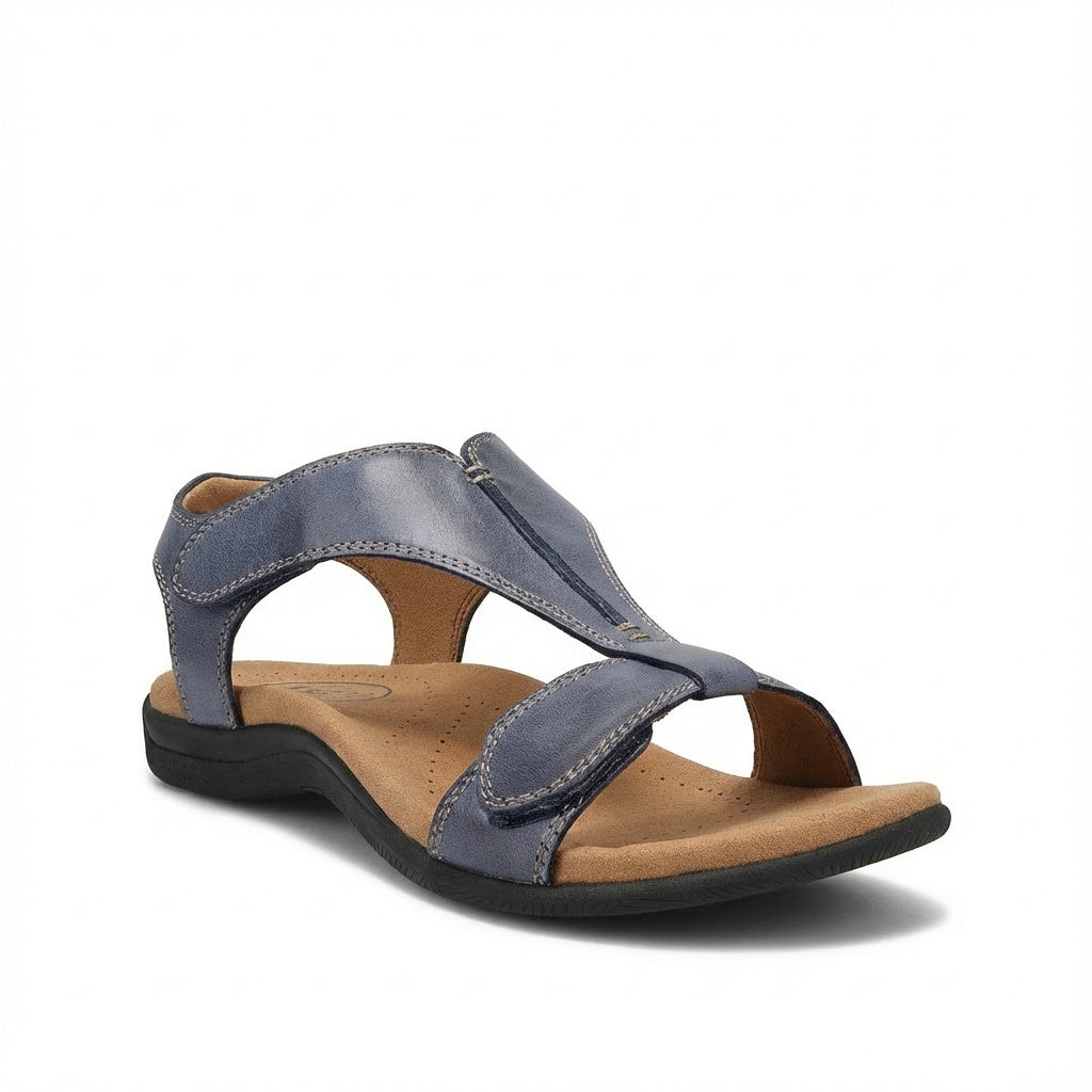 Carmen | Sandalias Planas de Cuero Mujer Tira en T Ajustable | Verano