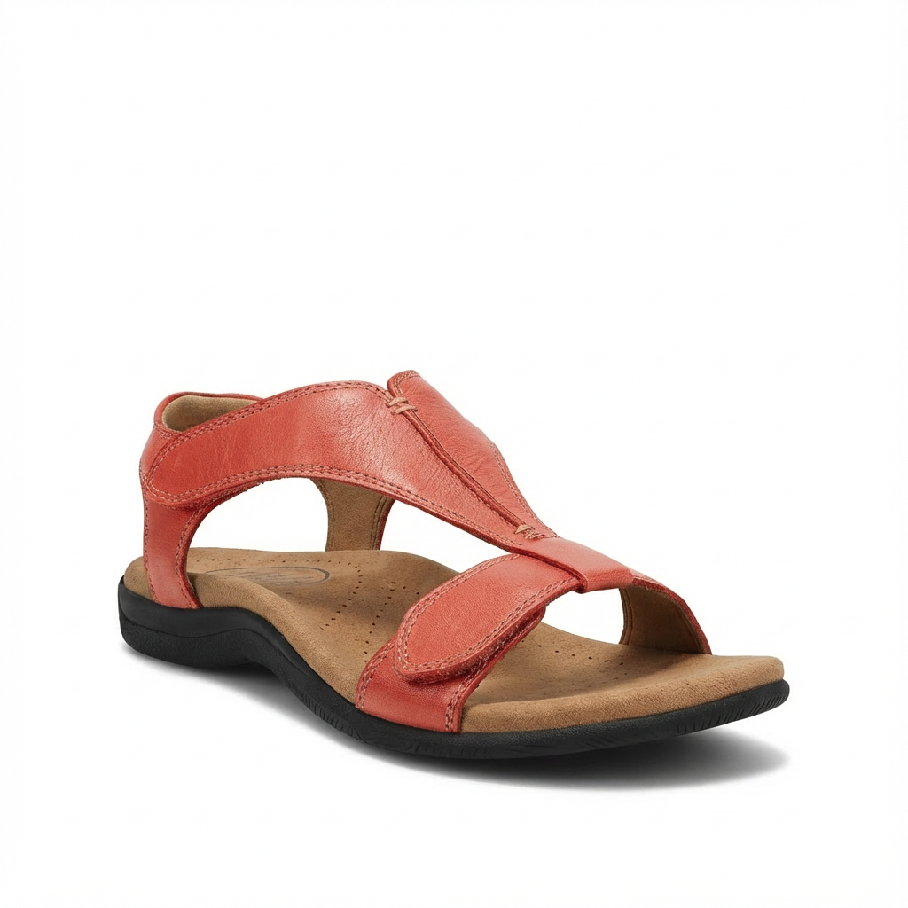 Carmen | Sandalias Planas de Cuero Mujer Tira en T Ajustable | Verano
