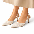 Cayetana | Zapatos Slingback de Tacón Kitten con Bordado Floral Mujer Punta Fina