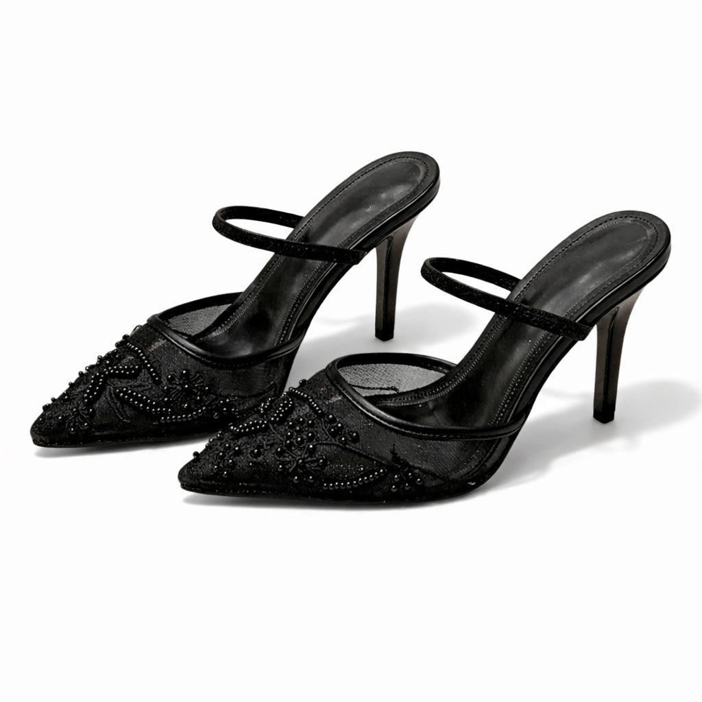 Cayetana | Zapatos Slingback de Tacón Kitten con Bordado Floral Mujer Punta Fina