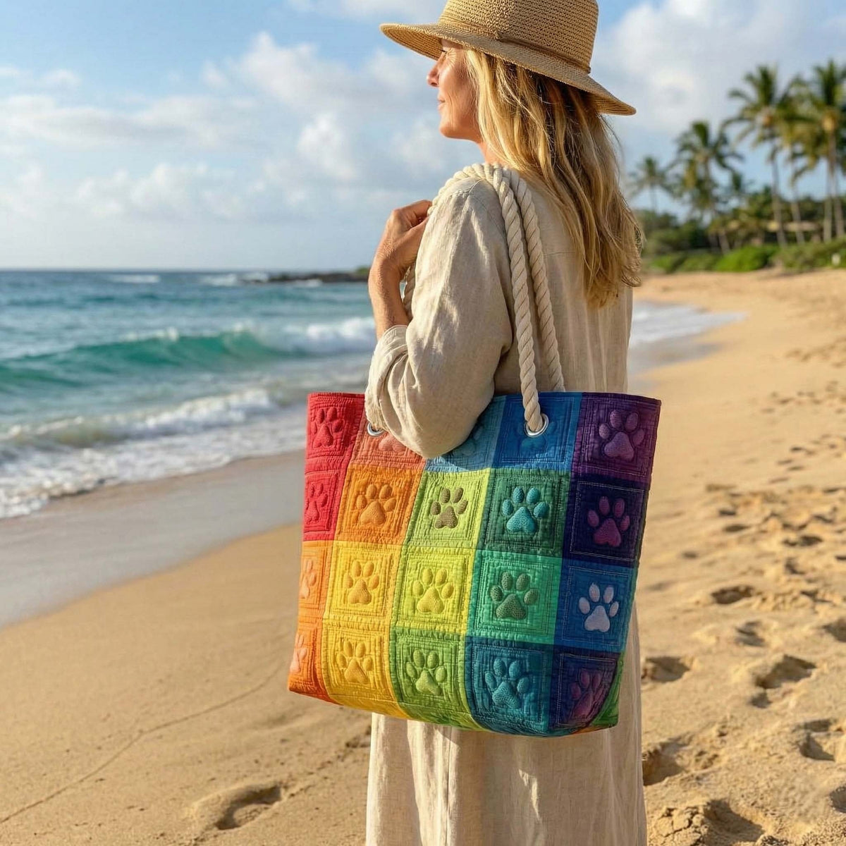 Dolores | Bolso Tote de Playa Artesanal Mujer Asas de Cuerda Estampado