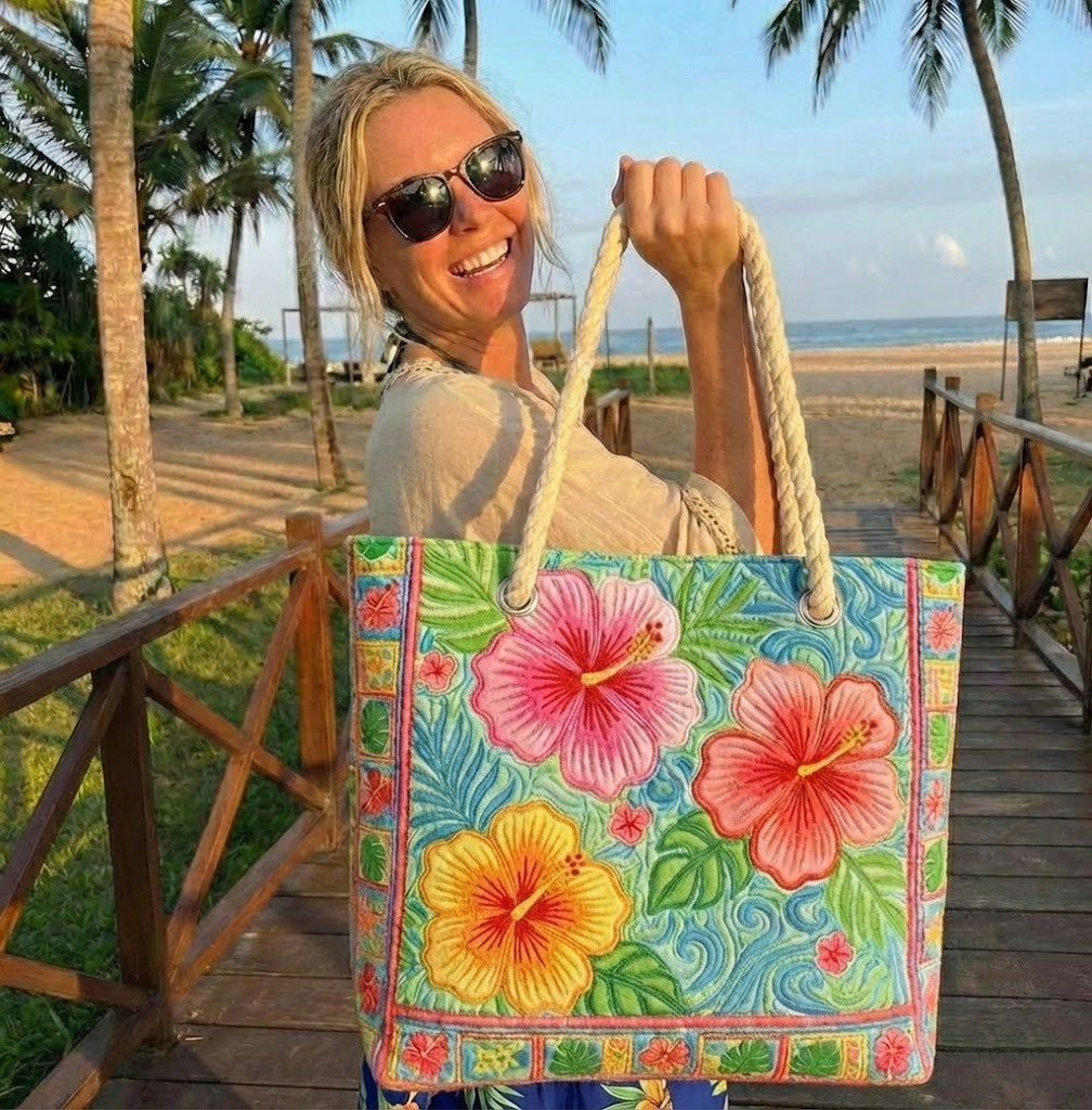 Dolores | Bolso Tote de Playa Artesanal Mujer Asas de Cuerda Estampado