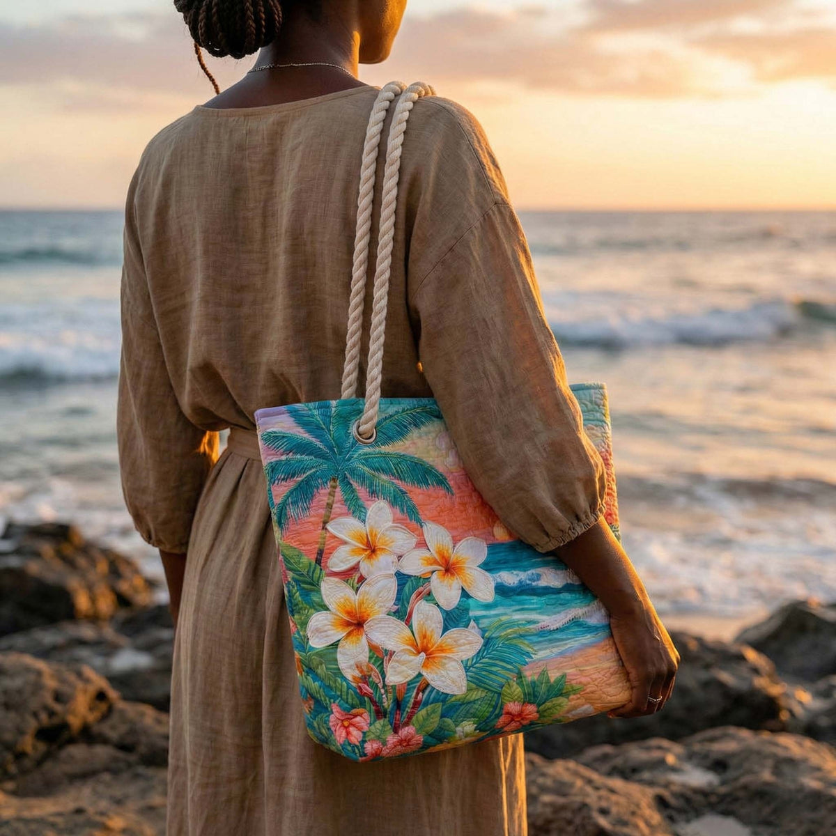 Dolores | Bolso Tote de Playa Artesanal Mujer Asas de Cuerda Estampado