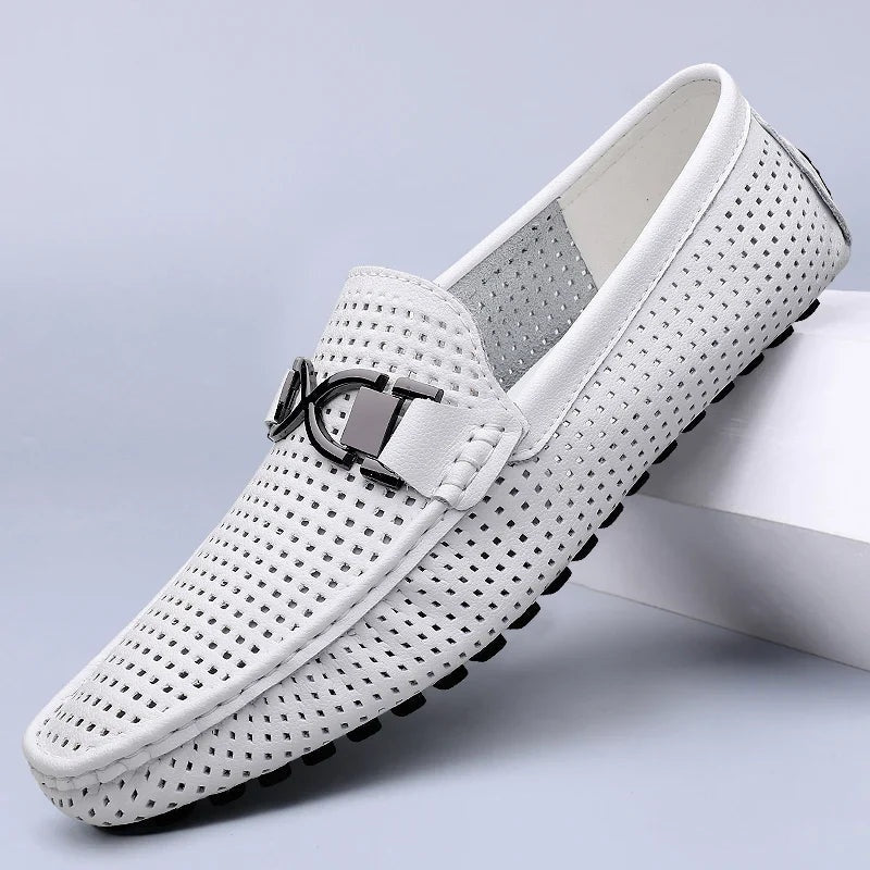 Javier | Mocasines de Cuero Perforado Hombre Hebilla Metal
