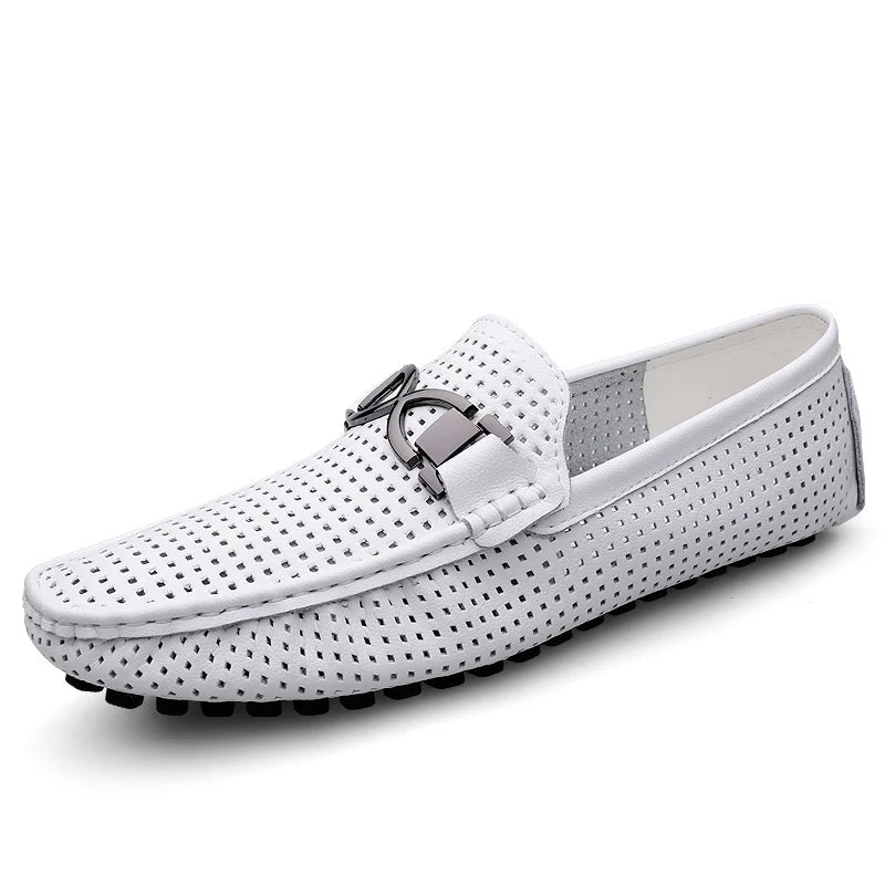 Javier | Mocasines de Cuero Perforado Hombre Hebilla Metal