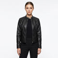 Laia | Chaqueta Biker de Cuero Mujer Ajustada Cuello Mao