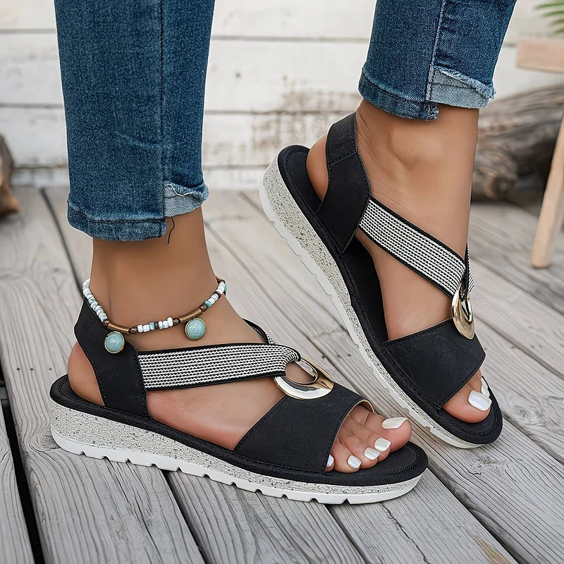 Lorena | Sandalias Planas Verano Mujer Detalle Metálico