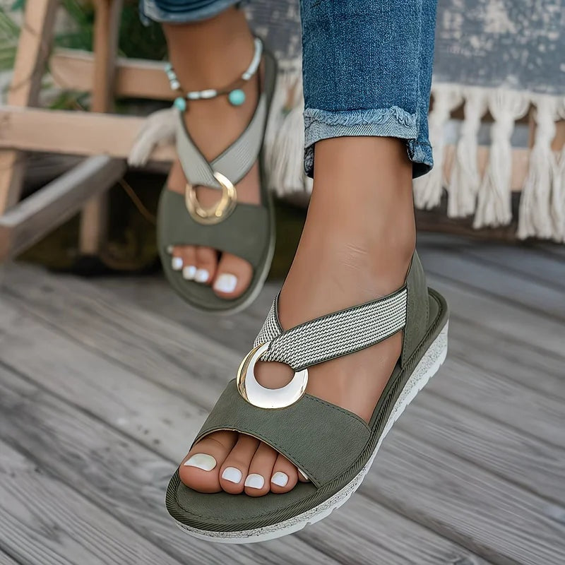 Lorena | Sandalias Planas Verano Mujer Detalle Metálico