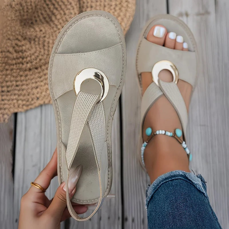 Lorena | Sandalias Planas Verano Mujer Detalle Metálico