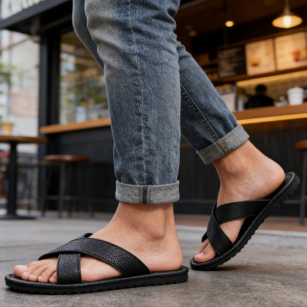 Rubén | Sandalias Planas Cruzadas Hombre Slip On